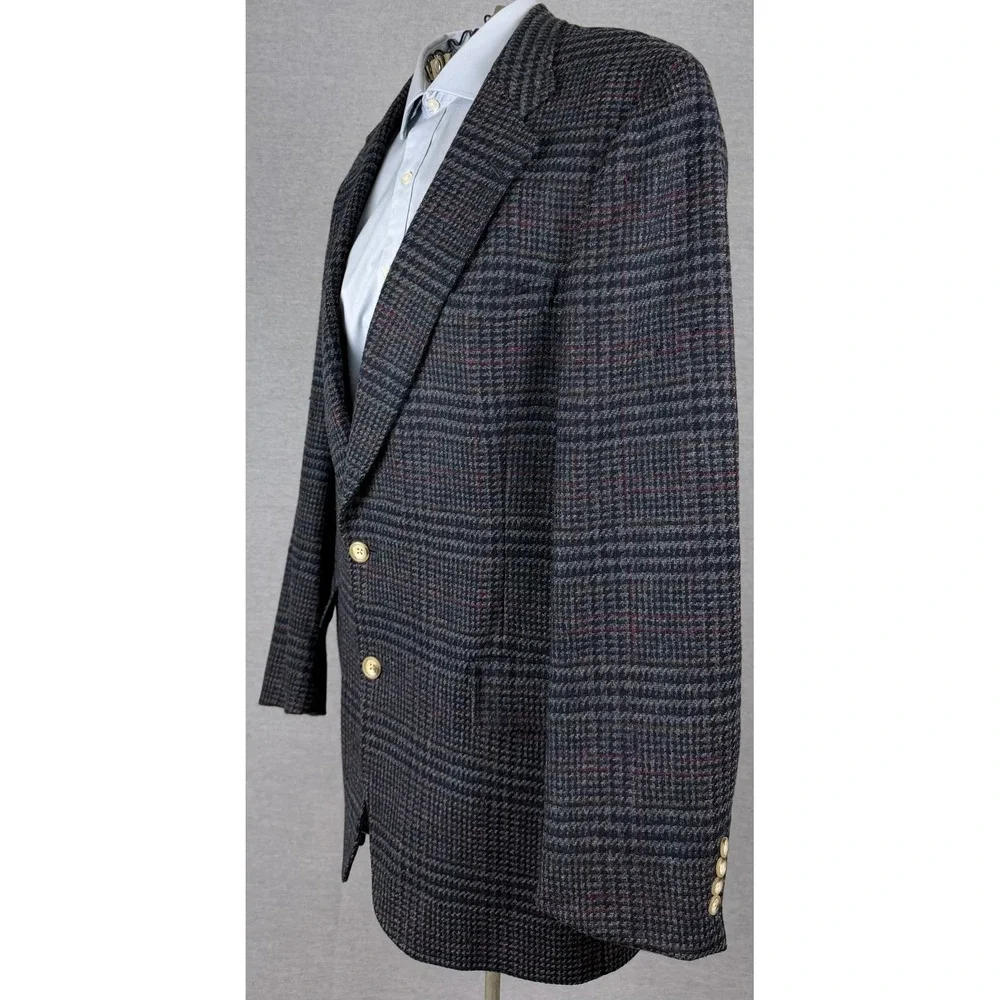Austin Reed Jordan Marsh Mens 42R Wool Blazer Glen Plaid Grey Sport Coat Vintage